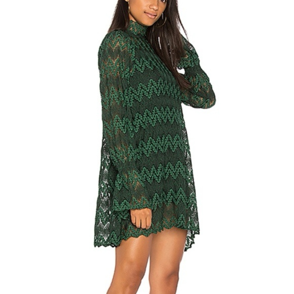 Free People Simone Green and Black Lace Mini Dress